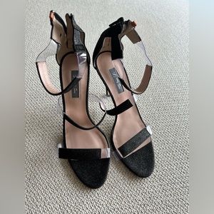 SJP black glitter sandal heels size 7/7.5